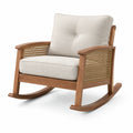 Schaukelsessel Massivholz mit Leinen und Rattan Beige