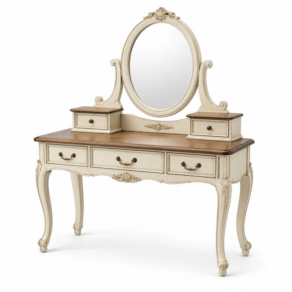 MDF Frisiertisch mit Spiegel Oval Creme