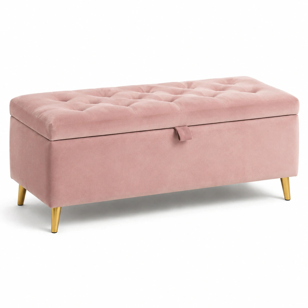 Sitzbank mit Stauraum rosa Samt 120x40x45 cm goldene Metallbeine
