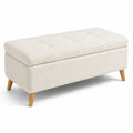 Truhenbank mit Stauraum 120cm Bouclé Holzbeine Beige