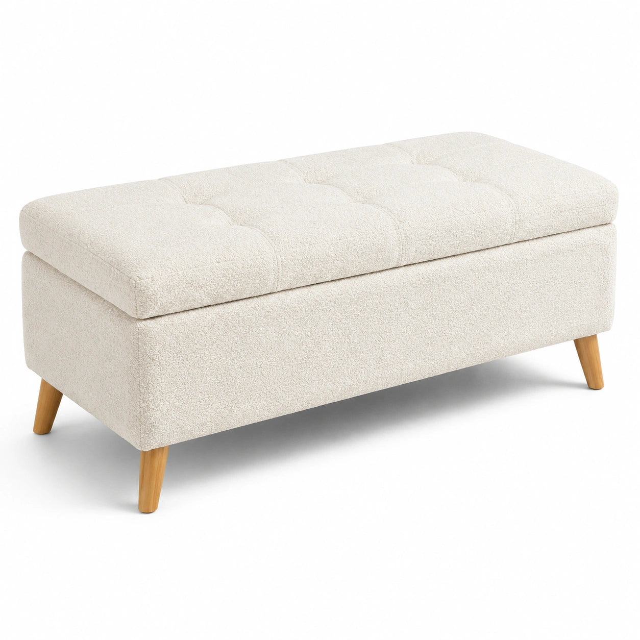 Truhenbank mit Stauraum 120cm Bouclé Holzbeine Beige