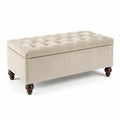 Cord Truhenbank mit Holzbeinen in Beige