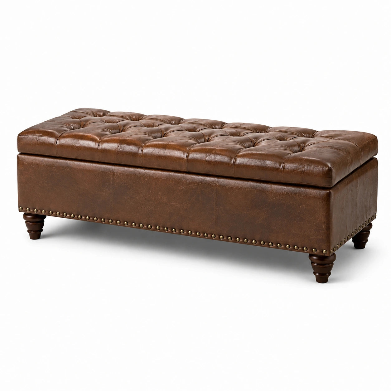 Truhenbank Leder Braun mit Stauraum