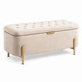 Sitzbank aus Velours Beige mit Metallbeinen 120x40x45 cm