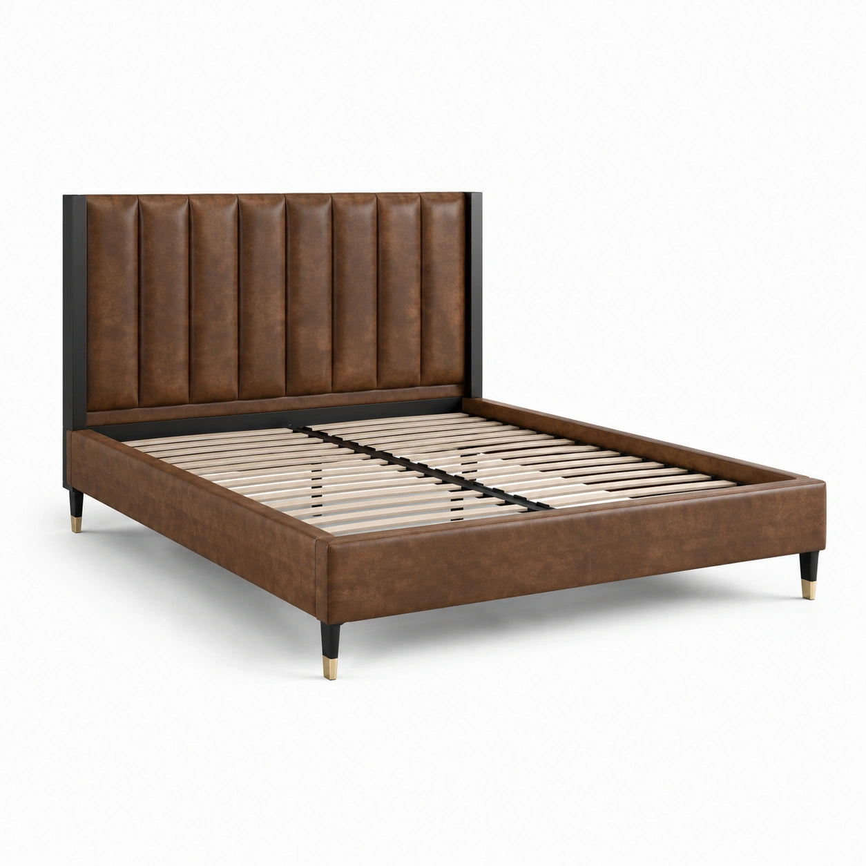 Doppelbett mit PU-Lederkopfteil und Metallbeinen Braun 200x160 cm