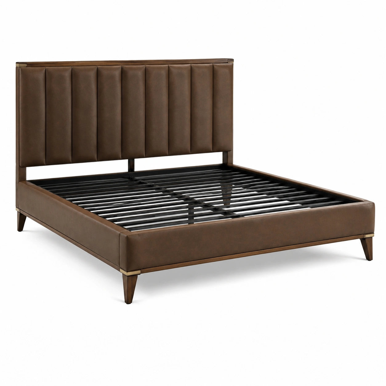 Doppelbett 180x200 cm Lederimitat Braun mit Massivholzrahmen