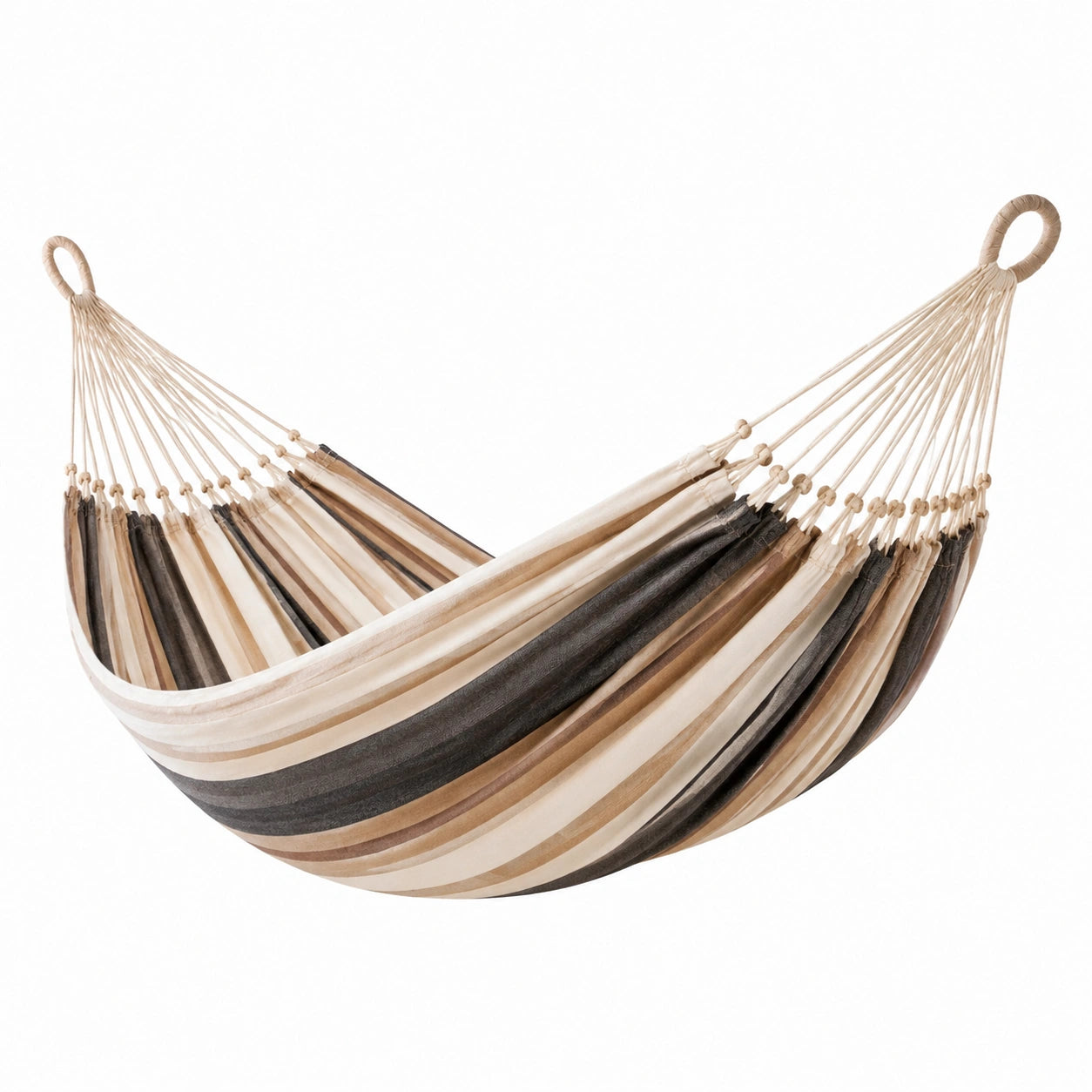 Hängematte Baumwolle Streifen Beige/Schwarz/Braun 200x150 cm
