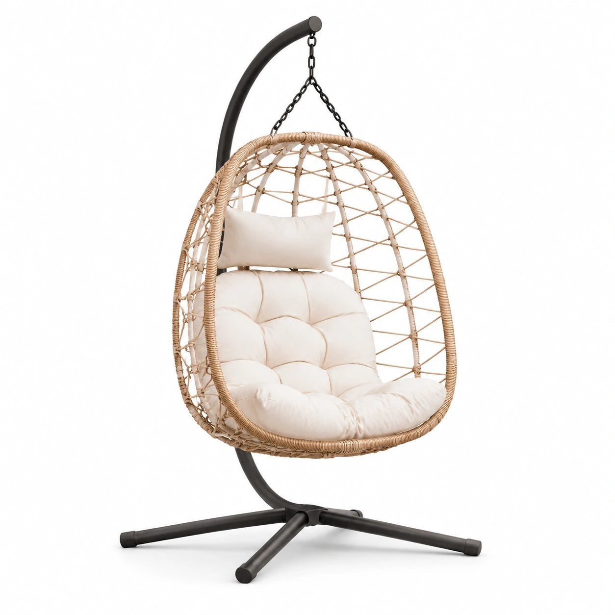 Hängesessel aus Polyrattan mit Stahlgestell Beige