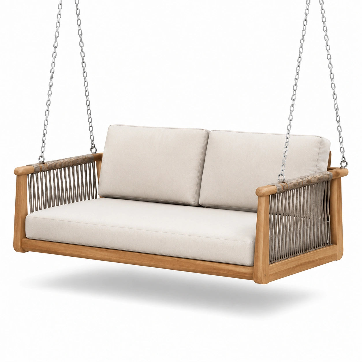 Hängesofa aus Teakholz mit Polyesterpolsterung Beige