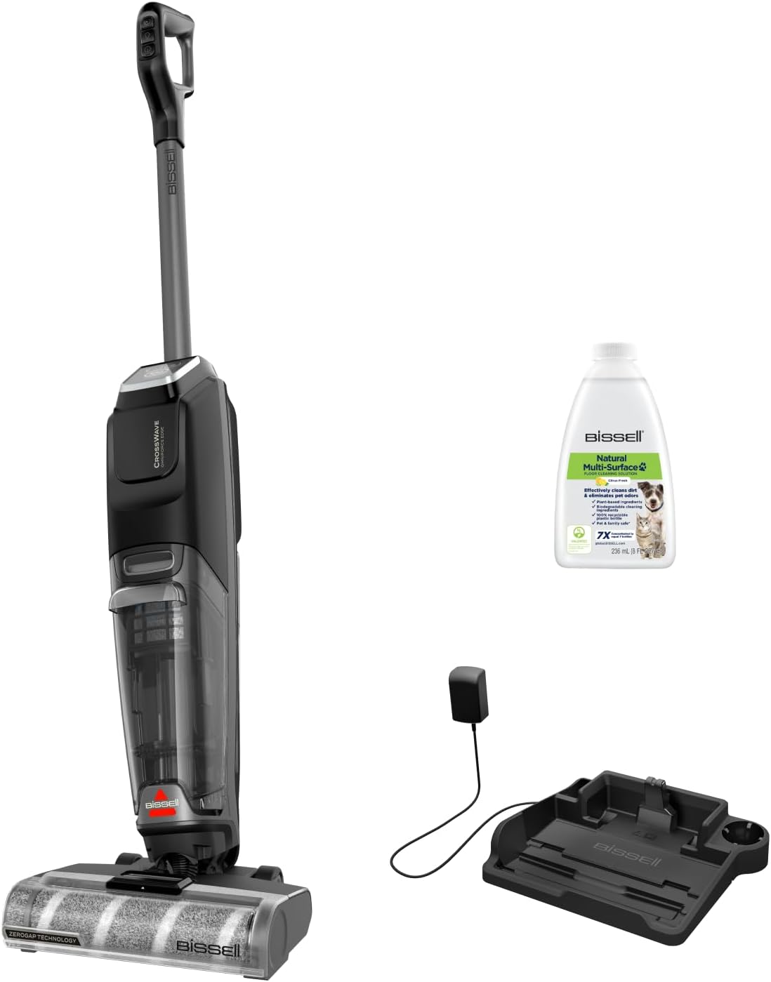 Bissell Staubsauger, 240m, Schwarz/Grau, CrossWave OmniForce Edge, Kabelloser Nass Trockensauger, Saugen & Wischen in Einem oder nur Saugen Modus