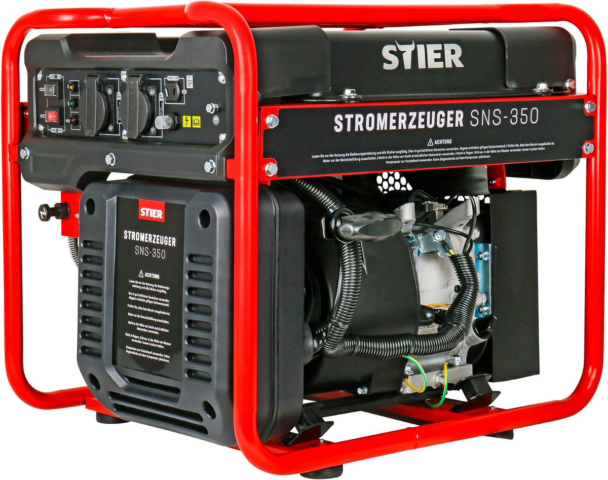 STIER Powerstation, 3500 W, 38 Kg, 69 dB, 13l, Rot/Schwarz, Stromerzeuger SNS-350, Strom Generator, Tankvolumen