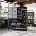 PREMTURE Werkzeugschränke, 100 × 55 × 121 cm, MDF+Stahlrahmen, Grau, Werkzeugschrank mit 8 Schubladen & 6 Fächern
