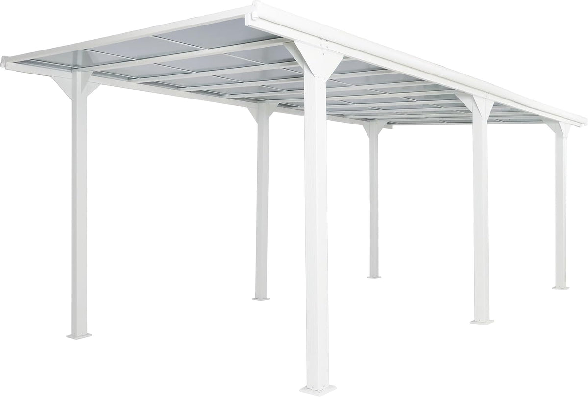 PROREGAL Carports, 249x604x613 cm, 10 cm, Weiß, Alu-Carport, HxBxT, -Gestell Polycarbonat-Dach Regenrinne, 3x6m