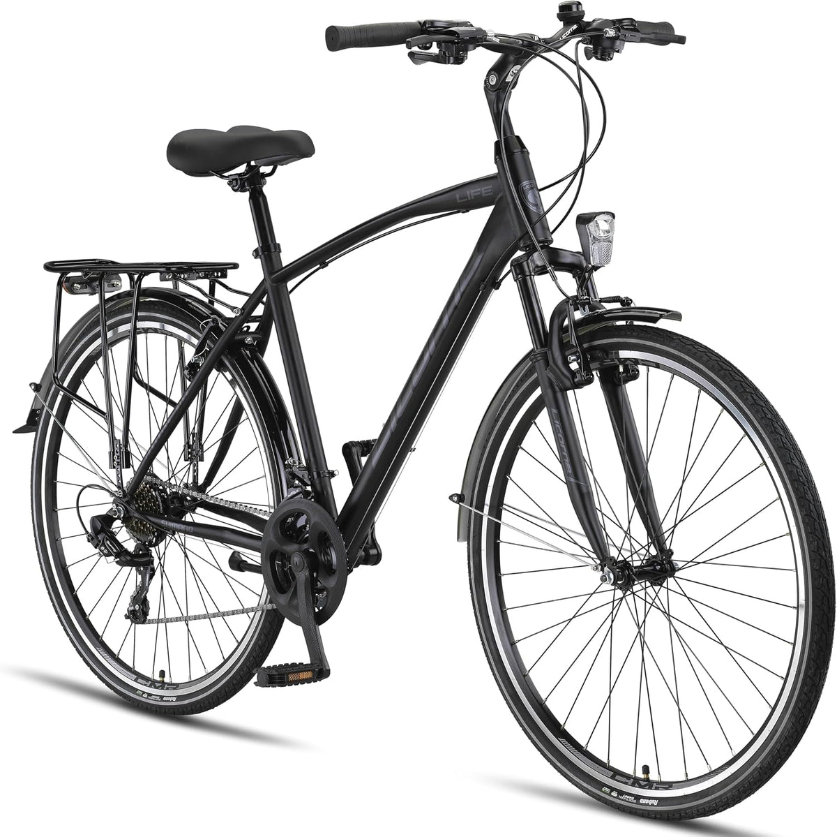 Licorne Bike Fahrrad, Schwarz, Bike, Premium Trekking in 28' für Herren Jungen Damen und 21 Gang