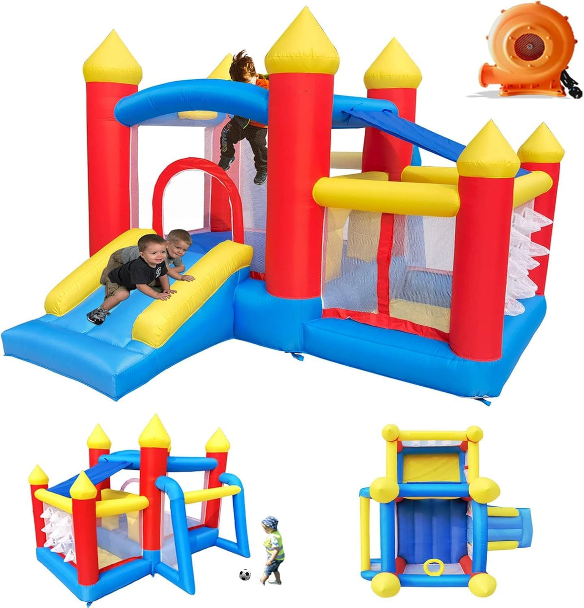 Ballsea Hüpfburgen, 106' L x 123' B x 78' H., Rot/Gelb/Blau, Hüpfburg Mit Gebläse für Kinder von 3 Bis 8 Jahren - Indoor