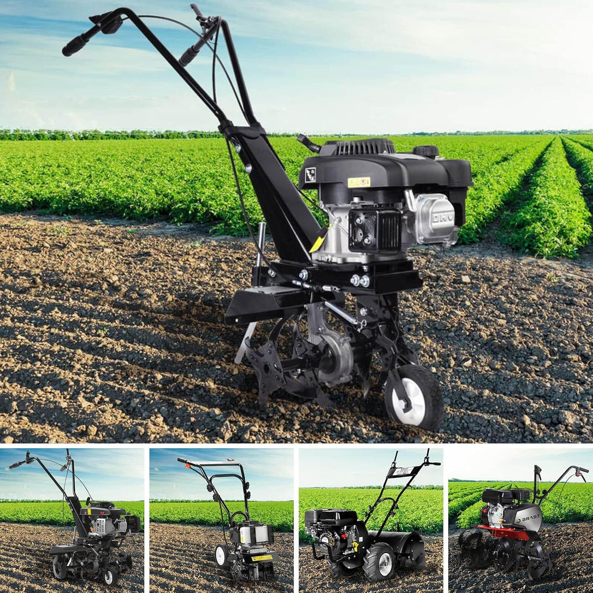 BRAST Motorhacken, 5,15 kW, 1,9 kW, 85 cm, Schwarz/Rot, Motorhacke Gartenfräse Benzin, 6PS)- (7PS), 25- Arbeitsbreite
