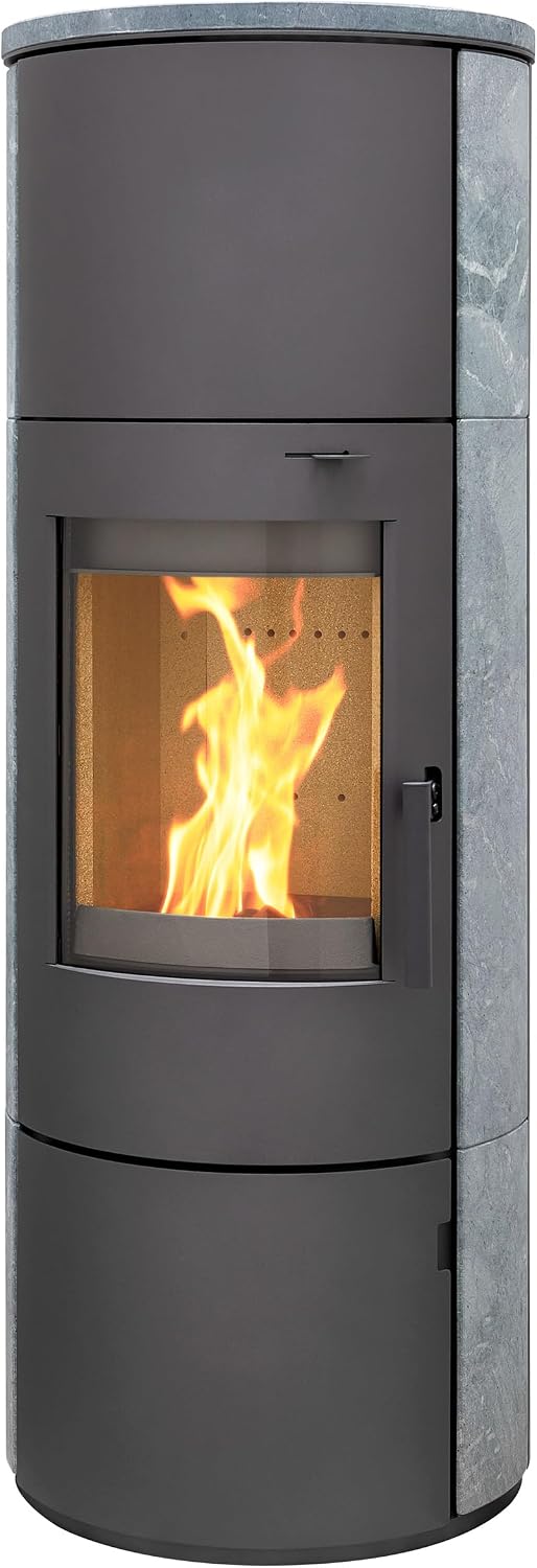 Thermia Kaminofen, 7kw, Gussgrau/Speckstein, München XL Stahl gussgrau Speckstein Speicherofen