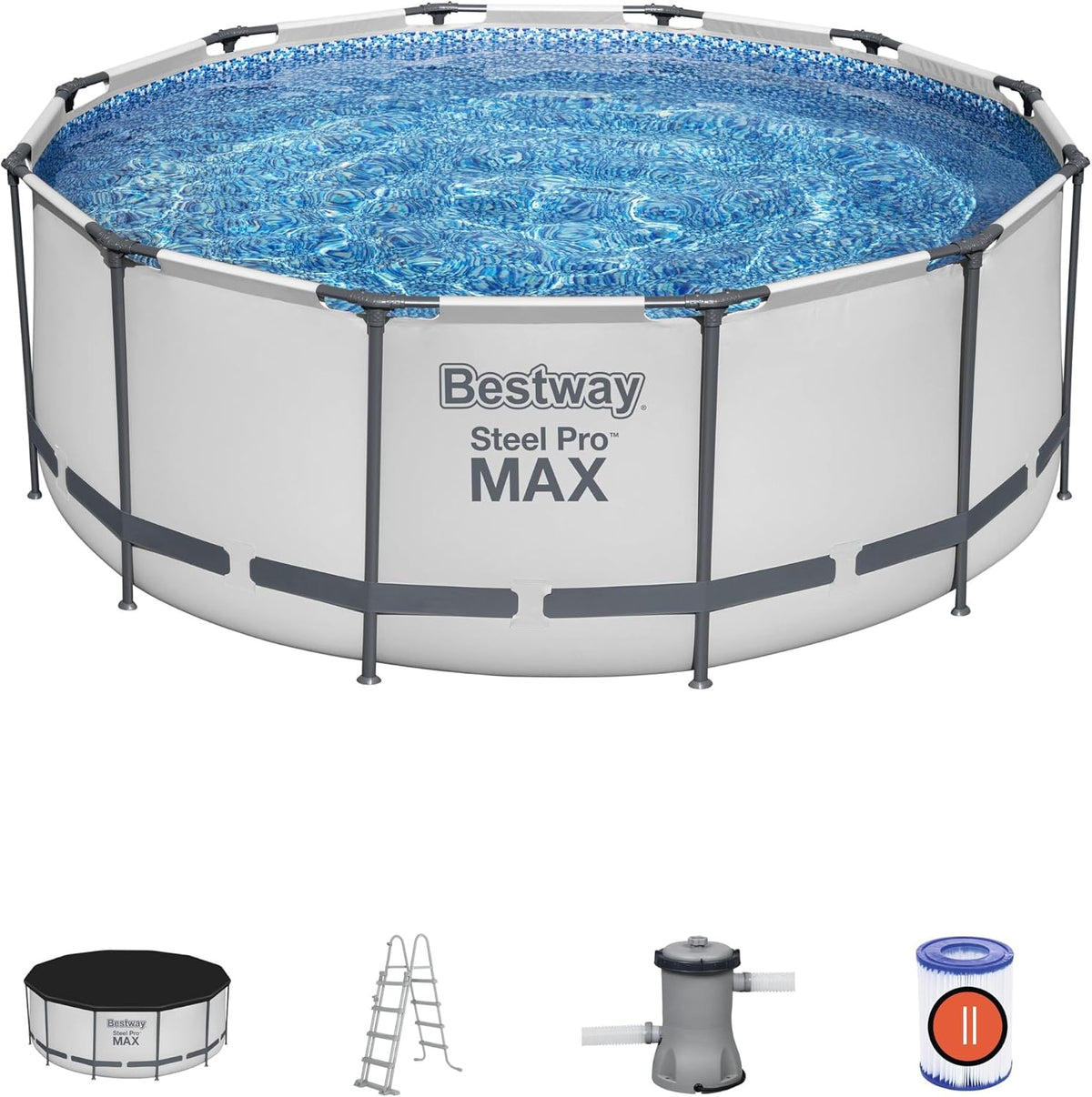 Bestway Matratze, 1,22 m, Weiß/Blau/Grau, Stahl Pro Max 3, 66 x Pool Set