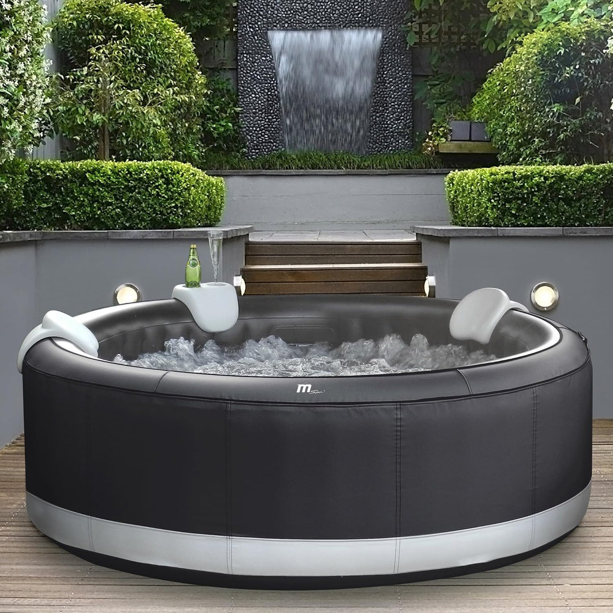 Wellness Point Badewannen mit Sprudelfunktion, 204x204x70 cm, Schwarz/Grau, MSPA Whirlpool Camaro, PTC-Heizung