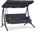 M MCombo Bett, 201x125x173 cm, 300 kg, Dunkelgrau, 3-SitzerHollywoodschaukel mit Liegefunktion, mit Extradickem Sitzkissen &Sonnendach