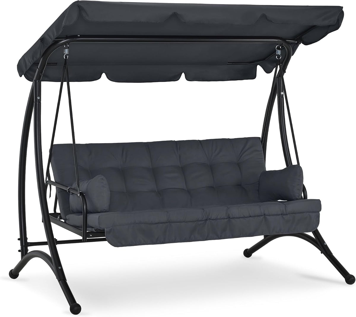 M MCombo Bett, 201x125x173 cm, 300 kg, Dunkelgrau, 3-SitzerHollywoodschaukel mit Liegefunktion, mit Extradickem Sitzkissen &Sonnendach