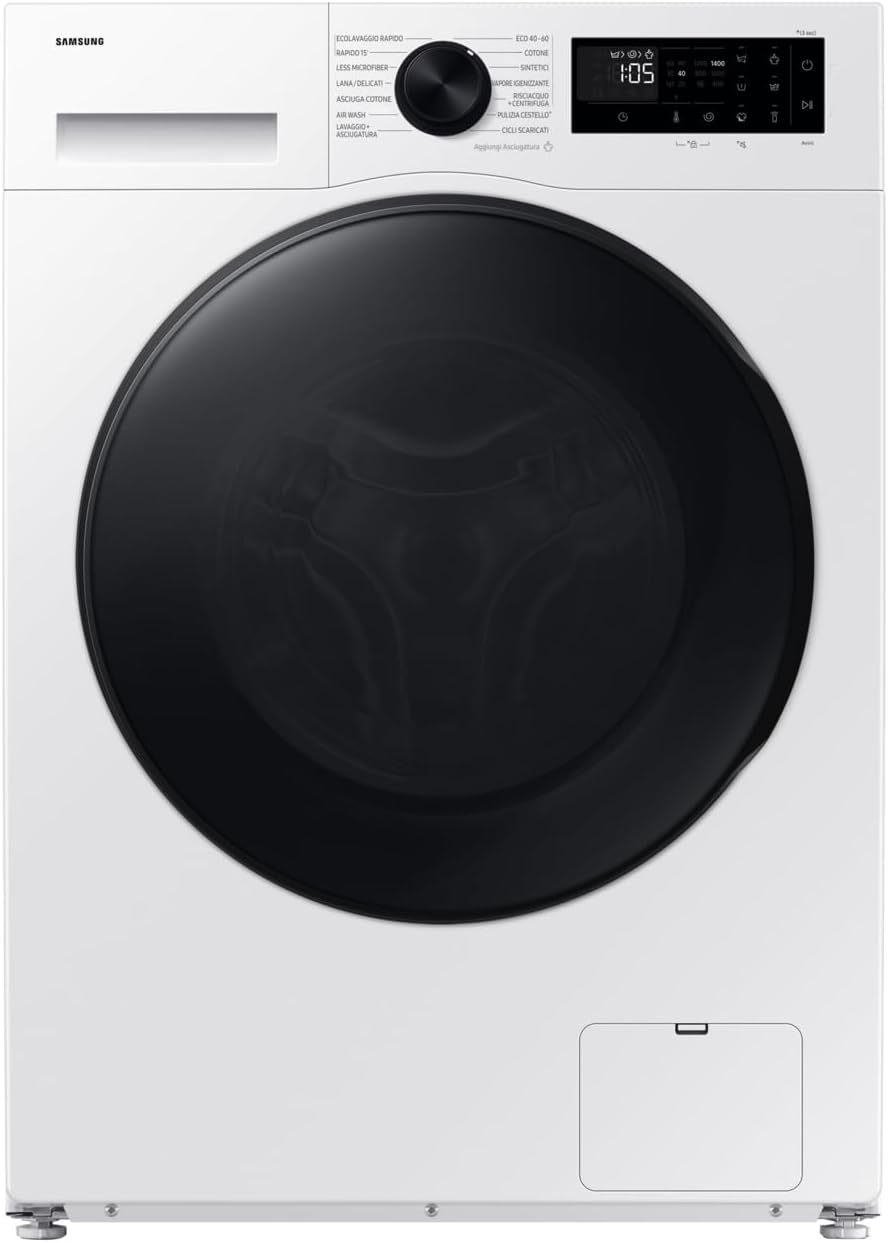 Samsung Waschtrockner, 60 x 85 x 48 cm, 5 kg, Weiß/Schwarz, Crystal Clean Slim WD90DG5G34BE, WLAN, Ecobubble, Dampfreiniger