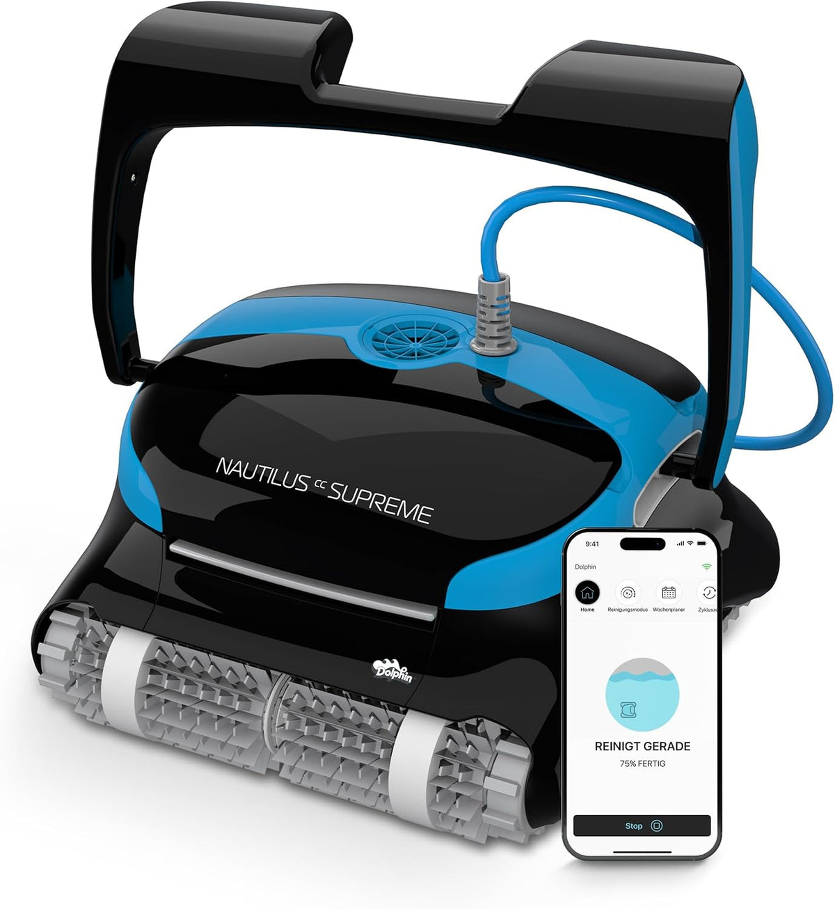 Dolphin Poolroboter, 15m, Schwarz/Blau, Nautilus CC Supreme Boden und Wand für Einbaupools bis, Poolsaiger Boden