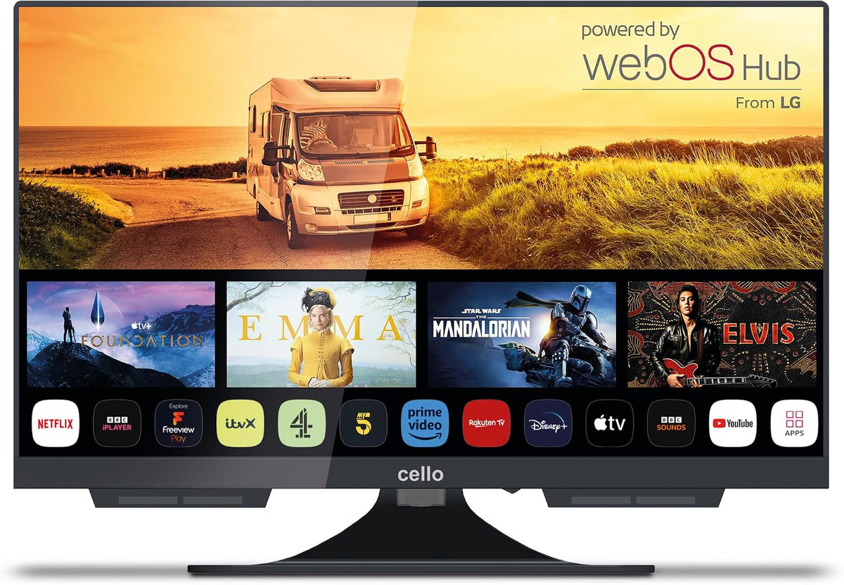 Cello Fernseher, 19 Zoll, Schwarz, C1924WS 12 Volt Traveller Smart rahmenloser Ultrafast WebOS, Pitch Perfect Lautsprecher Bluetooth