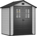Gerätehaus YITAHOME, 183x135x208 cm, Grau/Schwarz, Kunststoff Gartenhaus 6x4.4 Fuß mit Boden, Fenstern & Belüftung für Gartenwerkzeuge