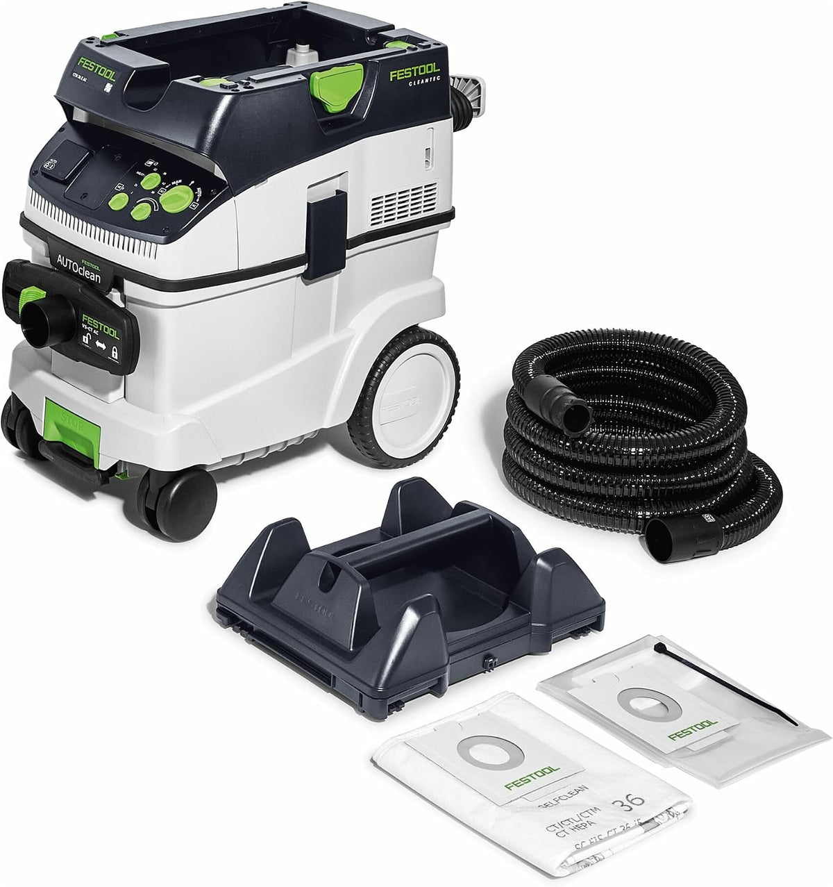 Festool Elektrowerkzeug, Weiß/Schwarz/Grün, Absaugmobil CTM 36 E AC-PLANEX CLEANTEC (mit High, Filtersack, Entsorgungssack
