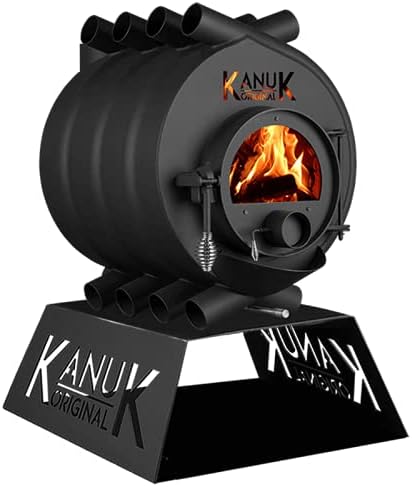 Kanuk Kaminofen, 10 kW, Schwarz, Warmluftofen ® Original - Werkstattofen - Schwedenofen -, Österreich und Schweiz - BimSchV (ohne Seitenverkleidung