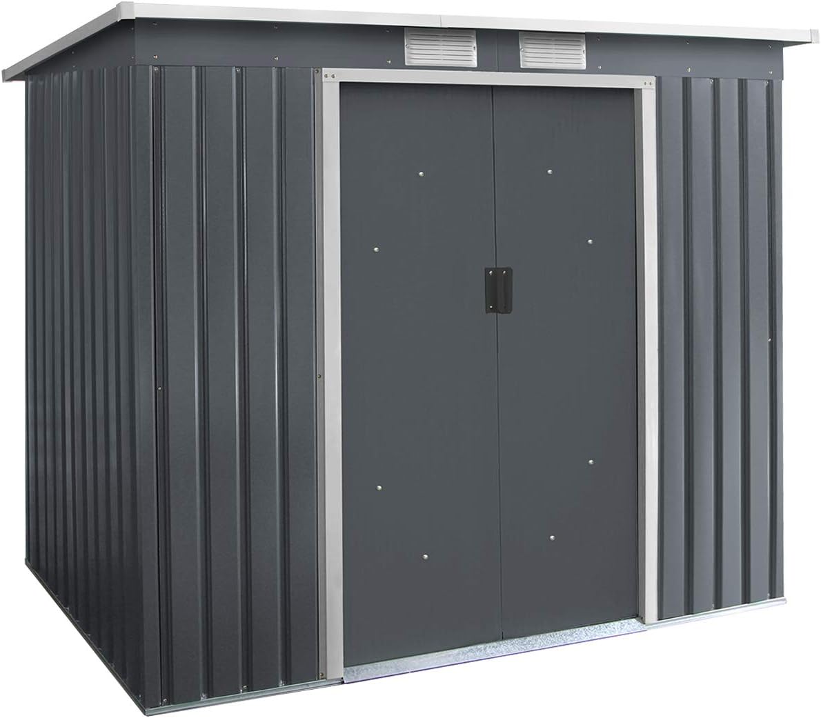 GIANTEX Gerätehaus, 213x130x173 cm, Anthrazit, Gartenhaus Metall, Geräteschuppen Gartenhütte Fahrradschuppen, Gartenschuppen Gartenhaus mit Fundament