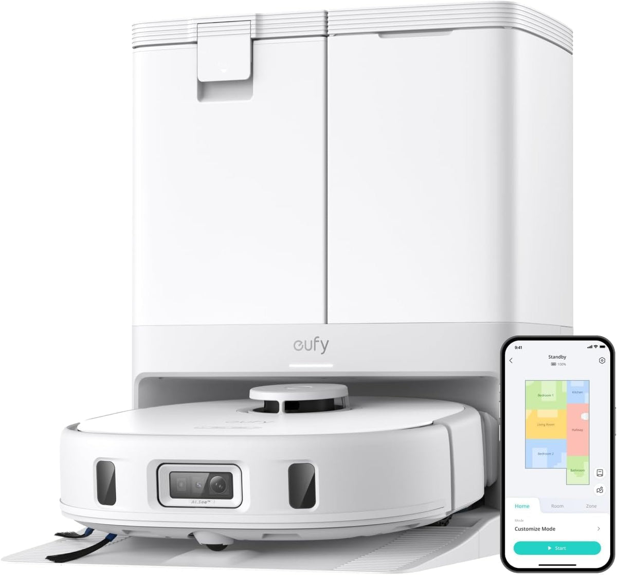 eufy Saugroboter, 12 mm, Weiß, X10 Pro Omni und Wischmopp Combo, 8000Pa Saugkraft, Dual Mops mit Auto-Lift und Teppicherkennung