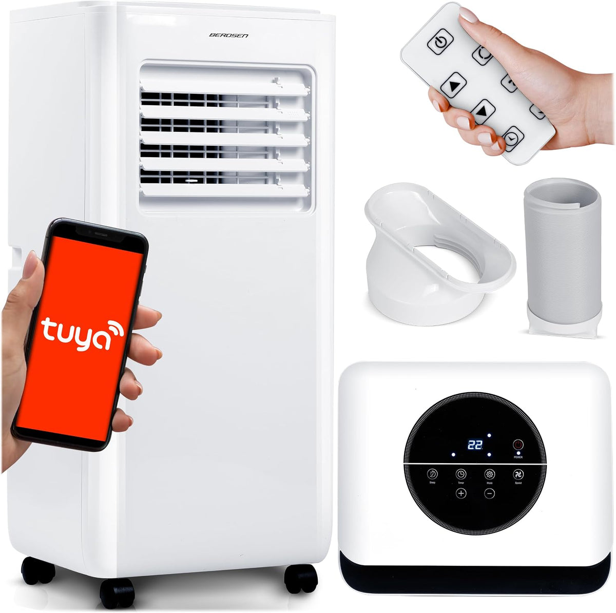 Berdsen Klimaanlage, Weiß, Mobiles Klimagerät 5-in-1 10000 BTU - Kühlung, Entfeuchtung, Ventilation