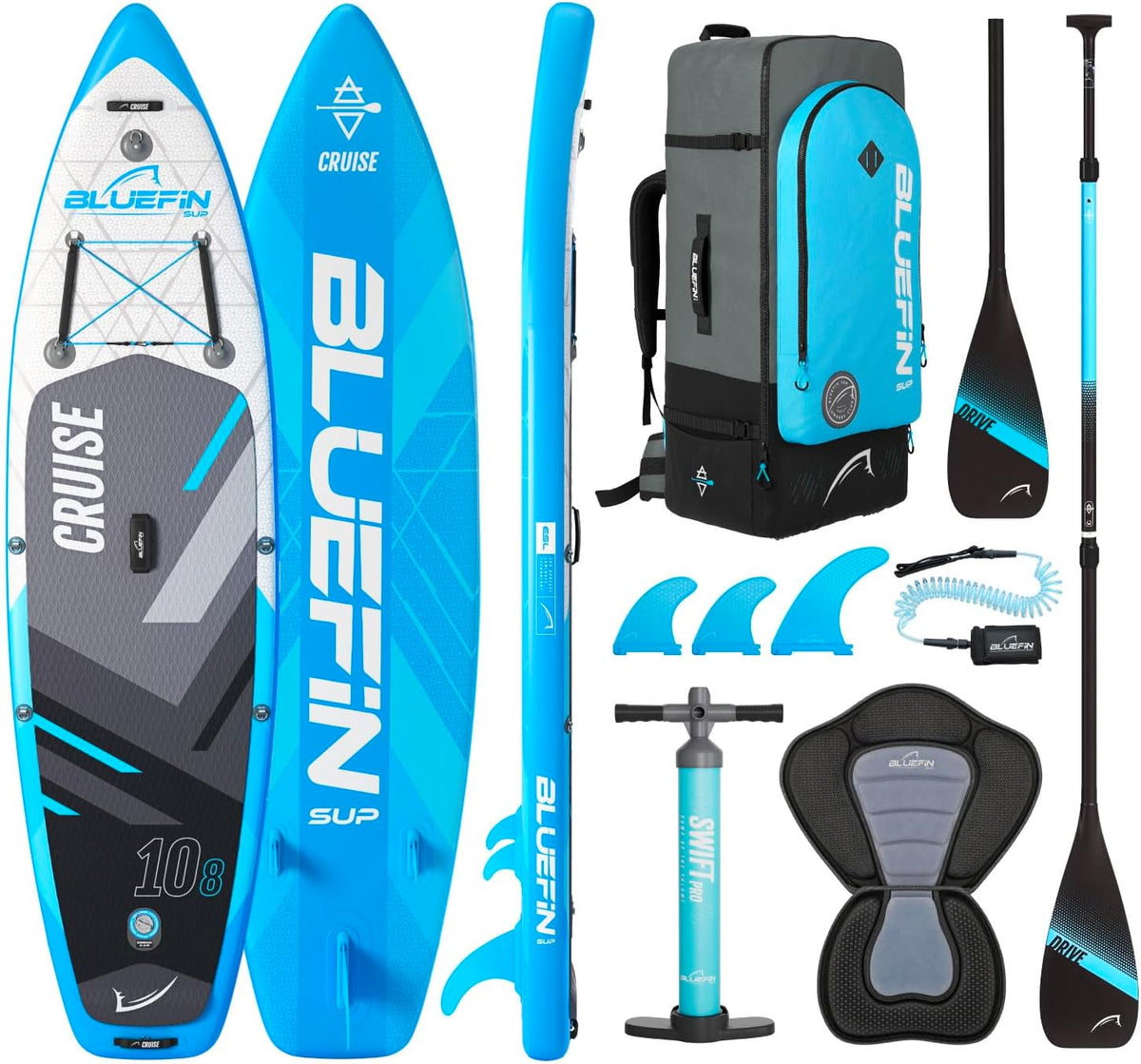 Bluefin SUP SUP-Board, Blau/Grau/Schwarz, 2020 CRUISE Board Set, Blau, 10'8'