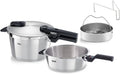 Fissler Schnellkochtöpfe, 22 cm, 4,5 L, 2,5 L, Silber/Schwarz, Vitaquick Premium/Schnellkochtopf-Set 2-teilig, (Schnellkochtopf + Schnellbratpfanne