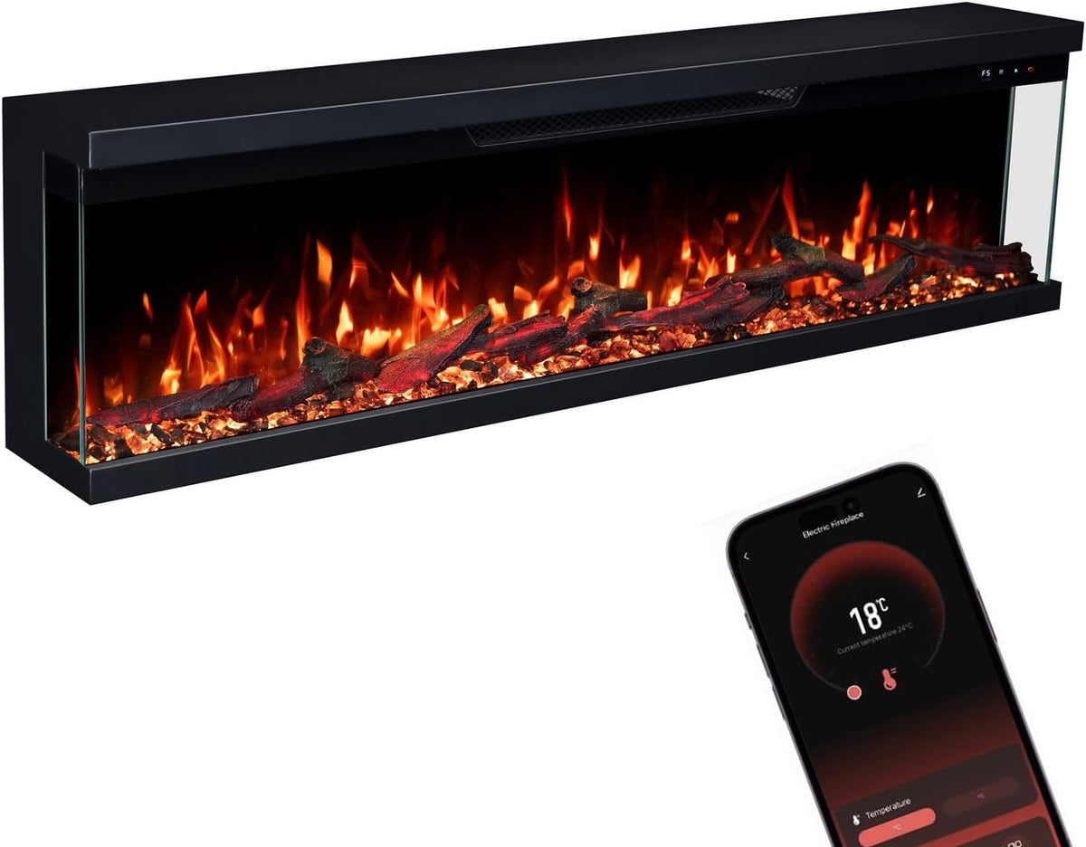 GLOW FIRE Elektrokamin, 127x35x19 cm, 1800 W, Schwarz, Insert 127 mit realistischem 3D LED-Feuer - Wand- mit, App Steuerung
