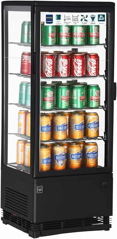 Wohnzimmerschrank METRO Professional, 42.8 x 38.6 x 111 cm, 98 L, Schwarz, Panorama Kühlvitrine GGC2098, 4 verstellbare Einlegeböden