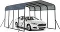 GYMAX Carports, 3 m, Grau/Schwarz, Metall Carport Zeltgarage, Überdachung mit verstärkter Basis, festem Dach & 4 schräge Beine