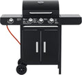 Outsunny Gasgrill, 110 x 50 x 100 cm, 11,6 KW, Schwarz, Grillwagen inkl 4 Edelstahl-Brenner Thermometer Kochplatte