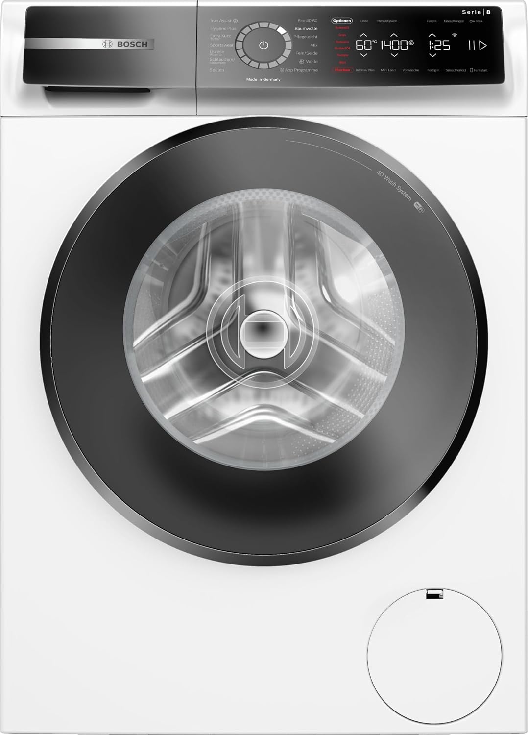 Bosch Waschmaschine, 9 kg, Weiß/Schwarz, WGB244070 Serie 8 Smarte, 1400 UpM, Iron Assist: Dampf zum Entknittern