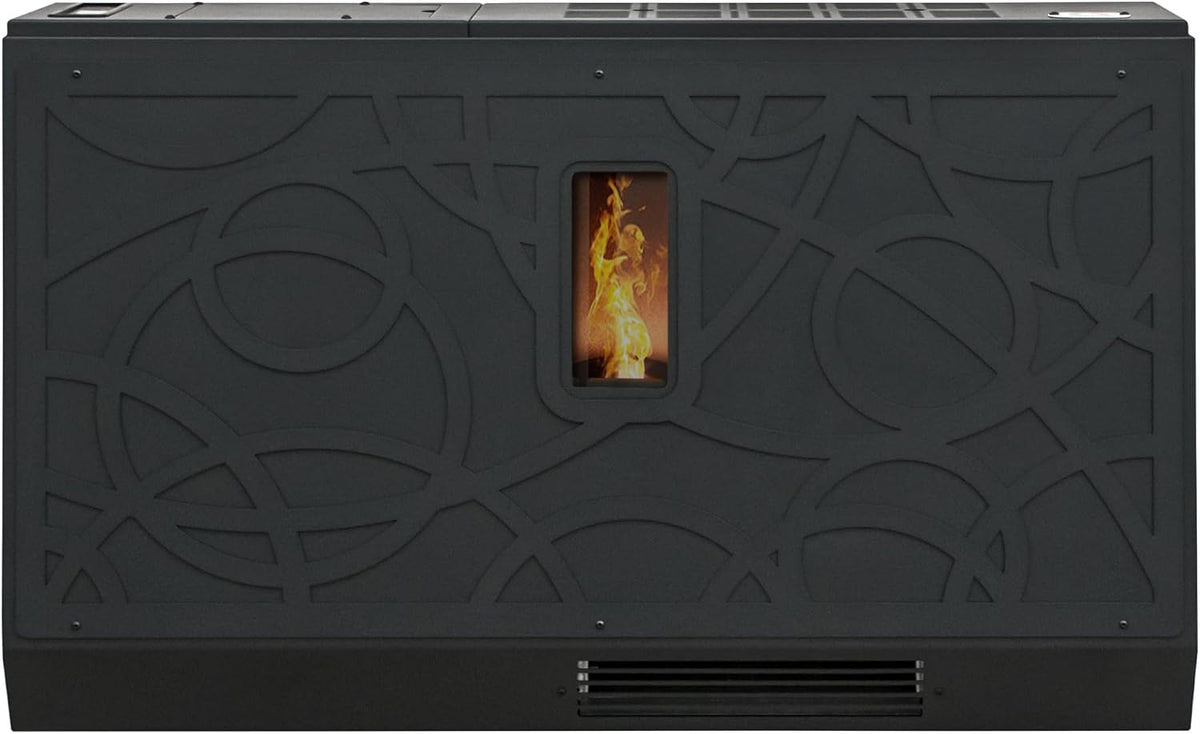 STUFE A PELLET ITALIA Öfen, 7 KW, 70m, Schwarz, Super Slim, mit Belüftung Modernes und Kompaktes Design Effizienz 91%
