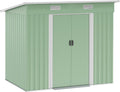 Outsunny Gerätehaus, 207 x 130 x 182 cm, 2,3 m, Grün/Weiß, ² Metall Garten Schuppen mit Fenster Pultdach Schiebetüren
