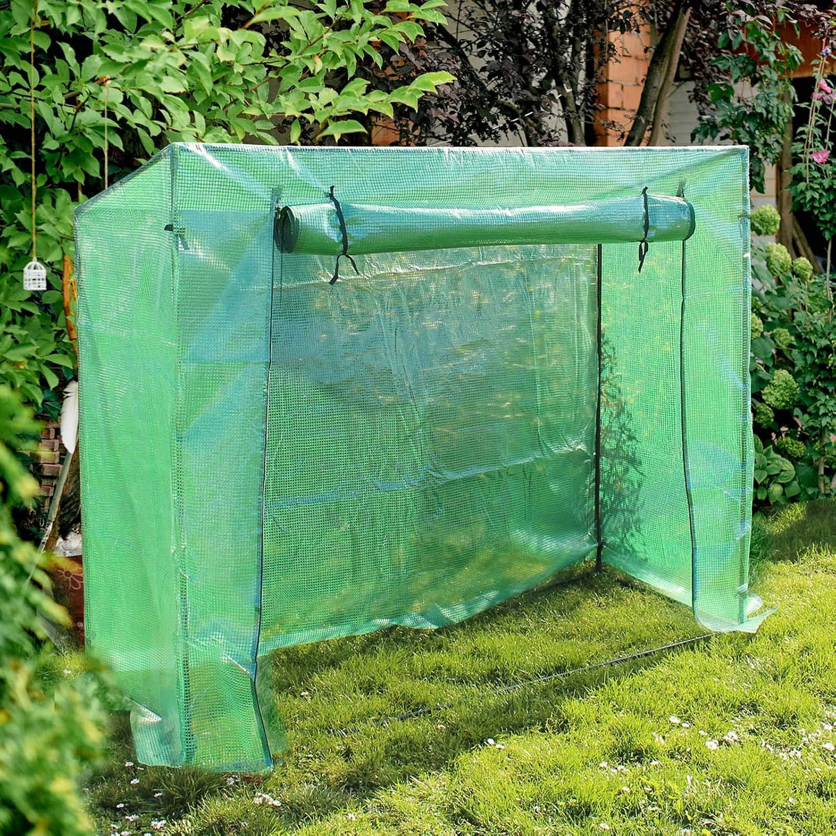 Wiltec Gewächshaus, 200 x 77 x 169 cm, Grün, Folien mit Reißverschluss, aufrollbarer Tür, PE-Gitternetz, Tomatenhaus Treibh