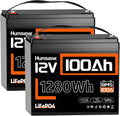 HumsiENK Deep-Cycle-Batterien, 3840 Wh, 100 Ah, 12 V, Schwarz/Orange, Humesienk 2 Stücke LiFePO4 Batterie, bis zu 15.000 Zyklen
