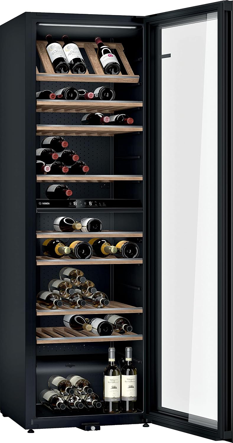 Bosch Weinkühlschrank, 186 x 60 cm, 405 L, Schwarz, KWK36ABGA Serie 6, 199 Flaschen, Temperatur: 5-20 °C, zwei Temperaturzonen