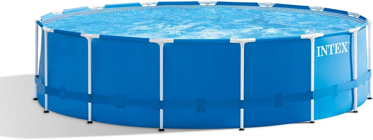 Intex Aufblasbare Pools, 457 x 122 cm, Blau, Metal Frame Pool Set - Aufstellpool - Ø - Zubehör enthalten, Grau