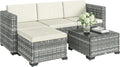 Outsunny Sofa, Grau/Cremeweiß, Polyrattan Gartenmöbel Set 5-teilig, Lounge Set mit Eck Hocker Tisch Sitz- & Rückenkissen