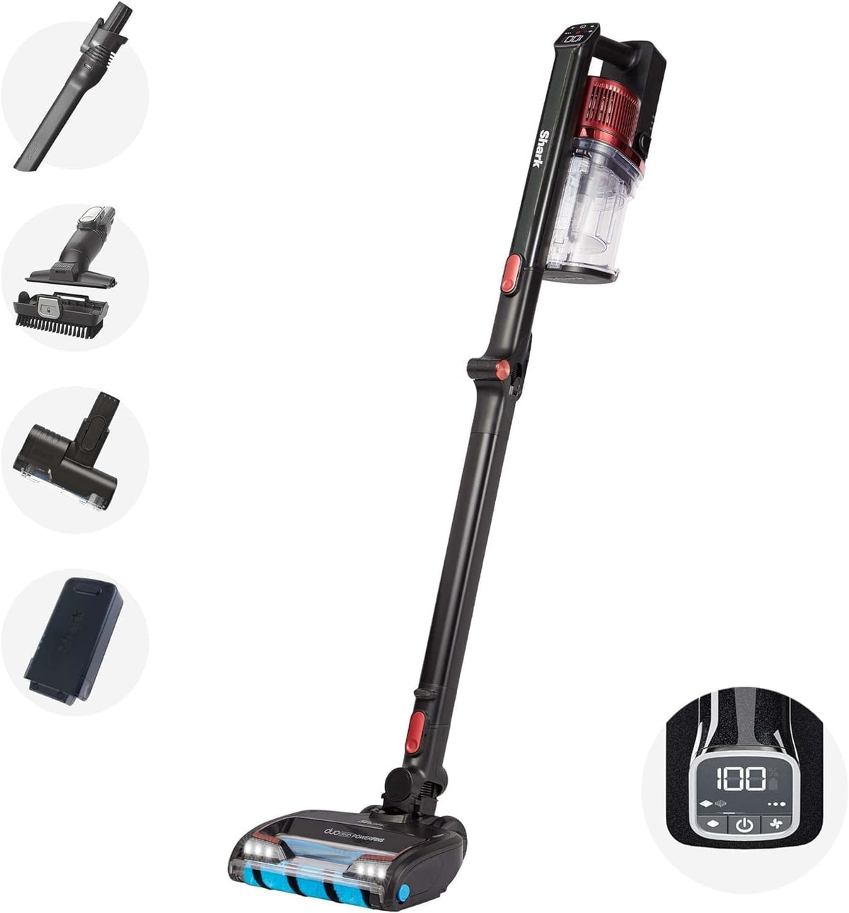 Shark Staubsauger, 20 cm, Schwarz/Rot, kabelloser Akku-, Anti-Hair-Wrap, 60 Min Akkulaufzeit, DuoClean- kabellos m. motorisiertem Tierhaar-Aufsatz