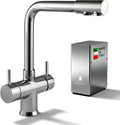 Neues Wasser Group Kompressor, 2 kg, Silber, SPRUDELUX INOX Untertisch-Trink system, Profi- sprudler für Küche mit 5-Wege-Armatur NOBIUS Chrom